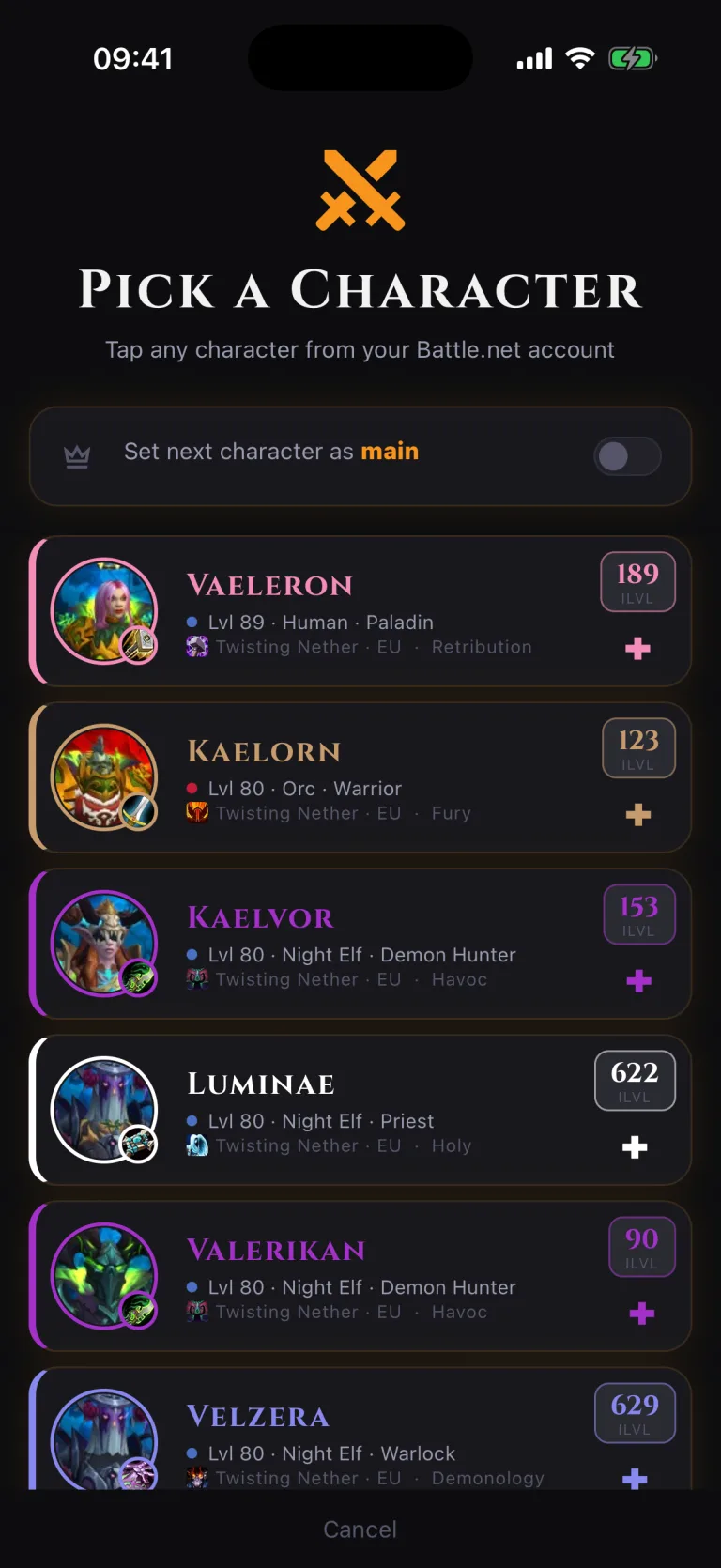 Character lookup in VaultAlts