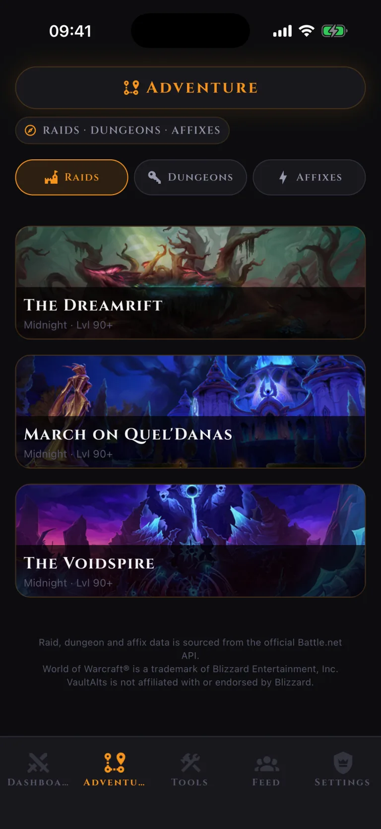 VaultAlts'ta raid ve Mythic+ takibi