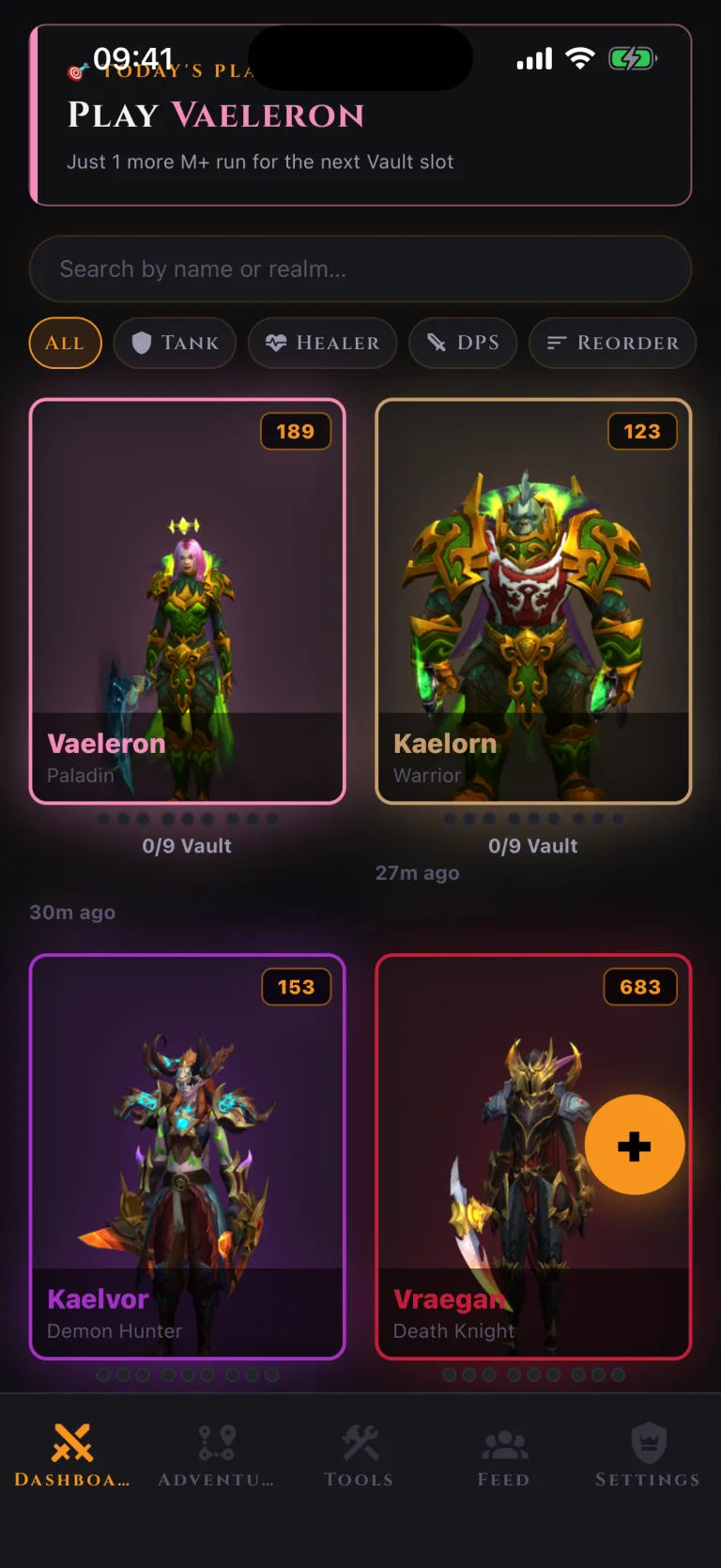Character roster in VaultAlts