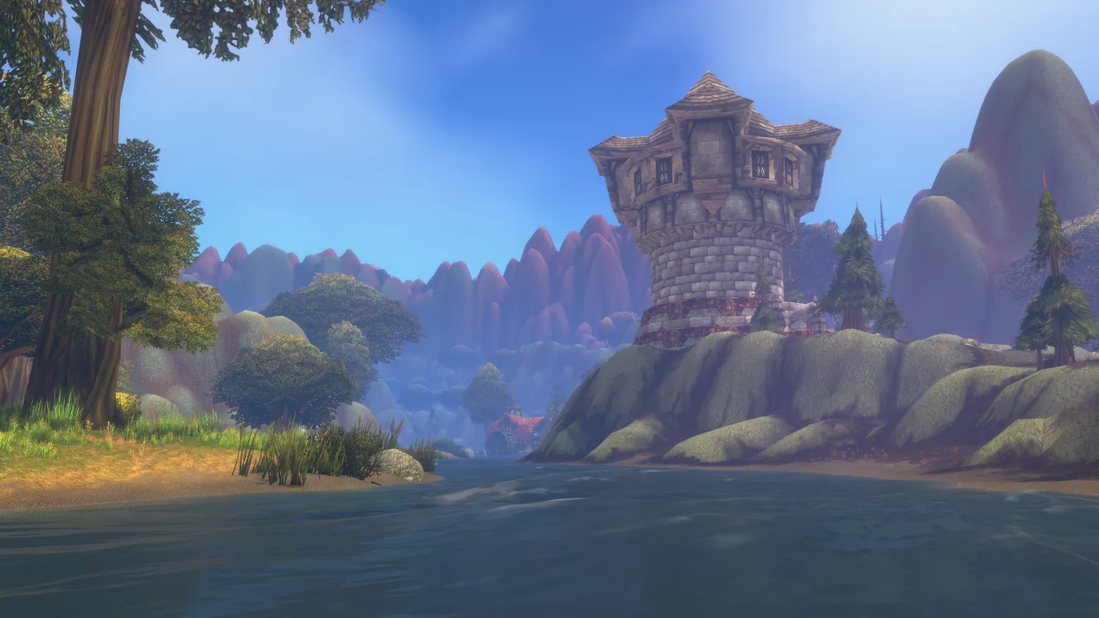A stone watchtower on a lake island in the Riverglades, a new mid level zone